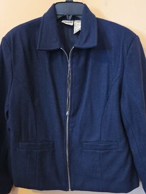 Navy Zip-Front Wool Jacket